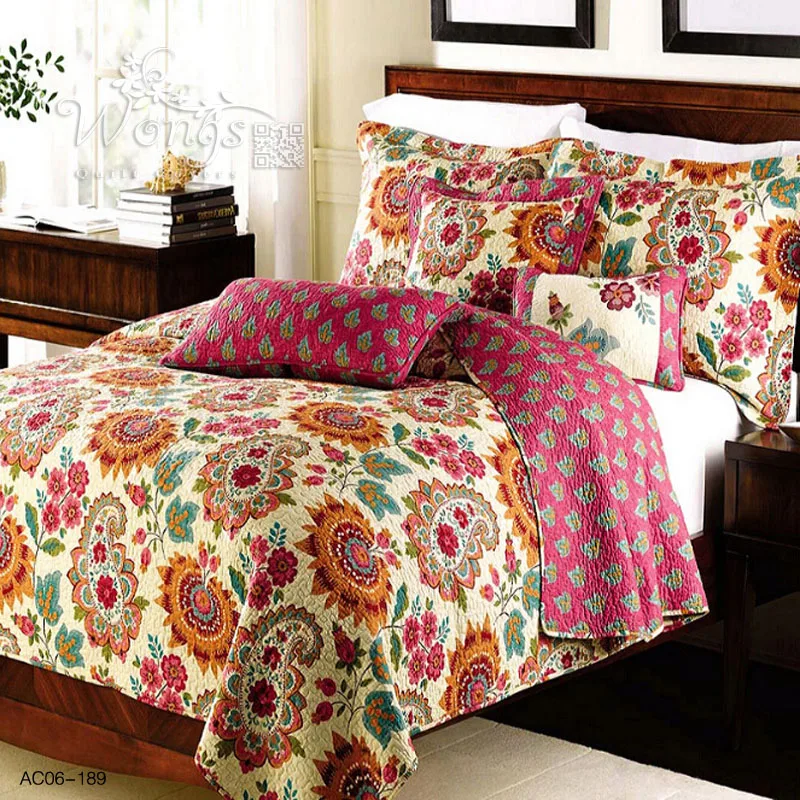 100 Cotton Bedspread Bed Cover Pillow Cases King Size Floral Home