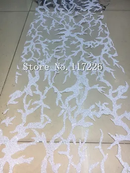 

High Quality glitter mesh Lace Fabric African Guipure Lace fabric with glued glitter Sequins
