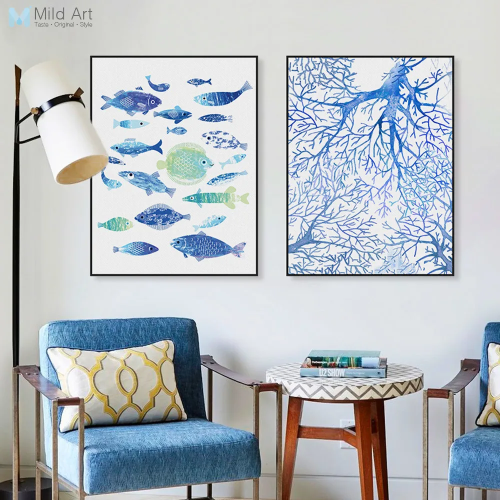 Moderne Nordic Schone Korallen Fisch Ozean Grosse Leinwand Kunstdruck Poster Abstrakte Wand Bild Malerei Wohnzimmer Decor Kein Rahmen Canvas Art Print Poster Art Print Posterwall Pictures Aliexpress