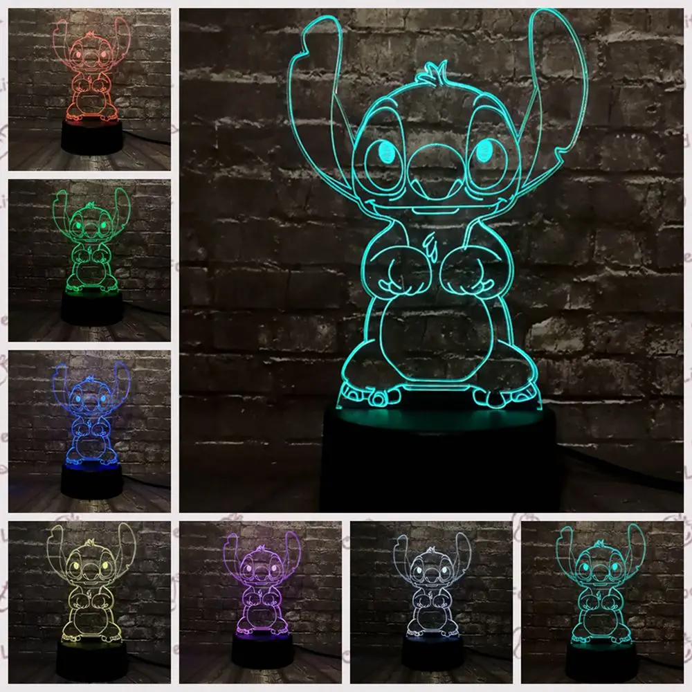 Дропшиппинг Лило Ститч Новинка 3D ночной светильник светодиодный светильник Микки Минни Маус Динь колокольчик 7 цветов Декор для комнаты подарок для ребенка
