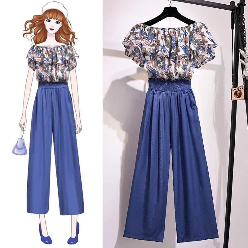 

ICHOIX L-4XL 2 piece set floral tops and pants women 2 piece set plus size beach outfits sexy tops festival summer clothing 2019