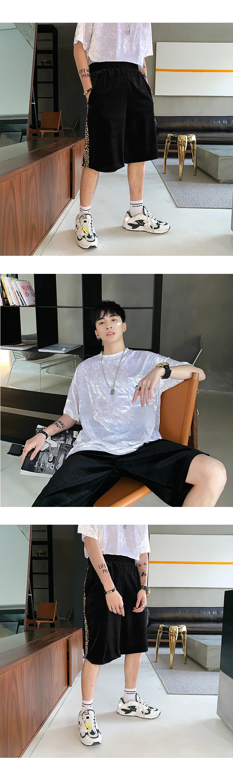 Новые леопардовые шорты, мужские Модные прямые повседневные брюки, мужские уличные свободные бархатные шорты в стиле хип-хоп, большие размеры, M-XL
