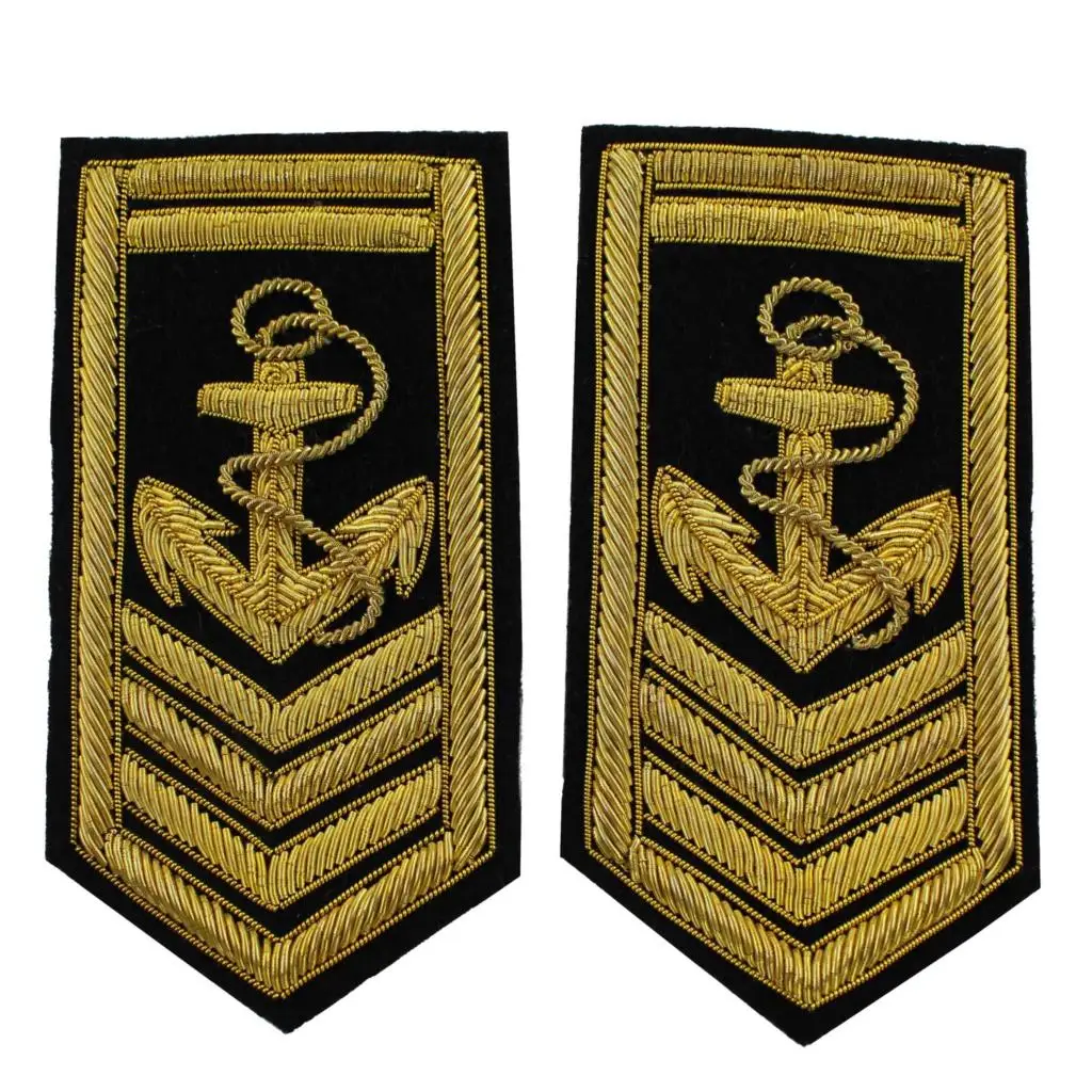 

Handmade bullion wire embroidery/Goldwork badge, Pair of Classical Gold Anchor Design Epaulet~~~~~