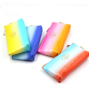 

Kawaii School Pencil case Bag for Girls Boys colorful PU leather Pencil Box gradient mood 66639 School Supplies Gift
