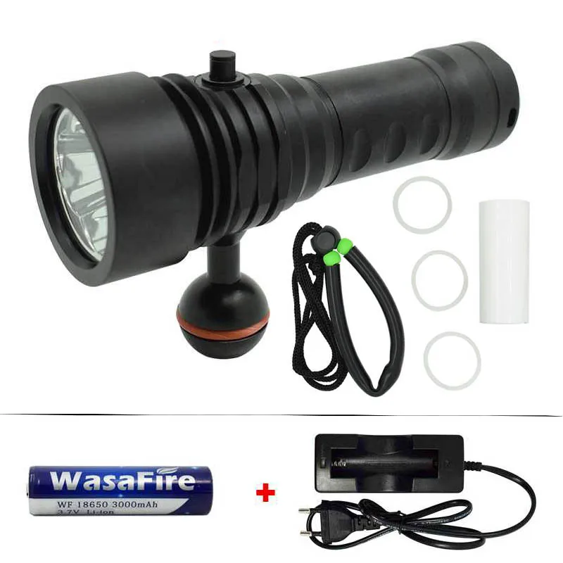 

4W2R LED Diving Flashlight 18650 Torch 3000LM Underwater Video Photography Lights White Red LED Waterproof Scuba Dive Photo Lamp