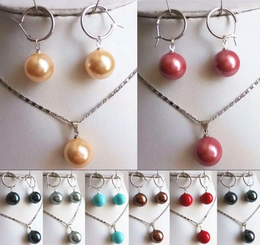 

Miss charm Jew.309 8 color-14mm gray/blue/red/coffee/yellow/black shell pearl earring pendant set can choose