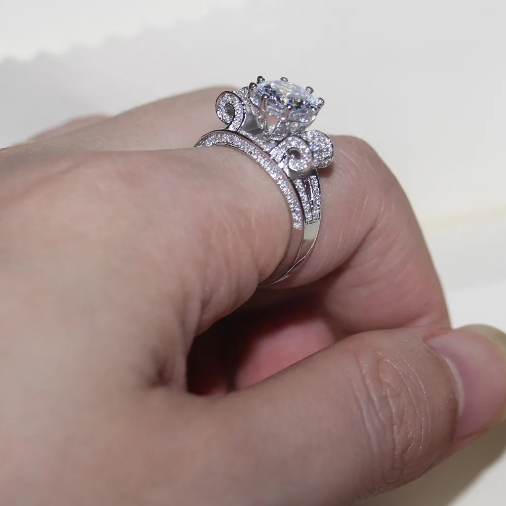 Romantic Jewelry Women men ring Round cut 9mm 3ct AAAAA zircon cz 925 Sterling silver Lovers Engagement Wedding Band Ring