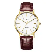 Alemão Marca Bergmann Bauhaus Estilo Vintage Relógios Homens Relógios de Quartzo de Couro Genuíno Extra Fino Caso fino Casual Presente Relógio de Pulso 1938