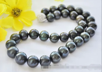 

FREE SHIPPING 00052 ROUND BLACK Freshwater PEARL NECKLACE ball CLASP