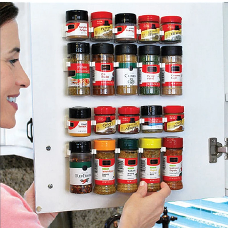 Seasoning Bottle Storage Racks Plastic Spice Wall Rack Shelving Organizer 20 Hooks