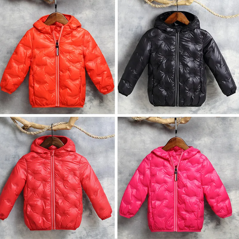 

2019 Winter Boy Girl Thick Warm White Duck Down Jackets Kids Candy Color Hooded Down Coat Outerwear Children's Clothes 11 Colors