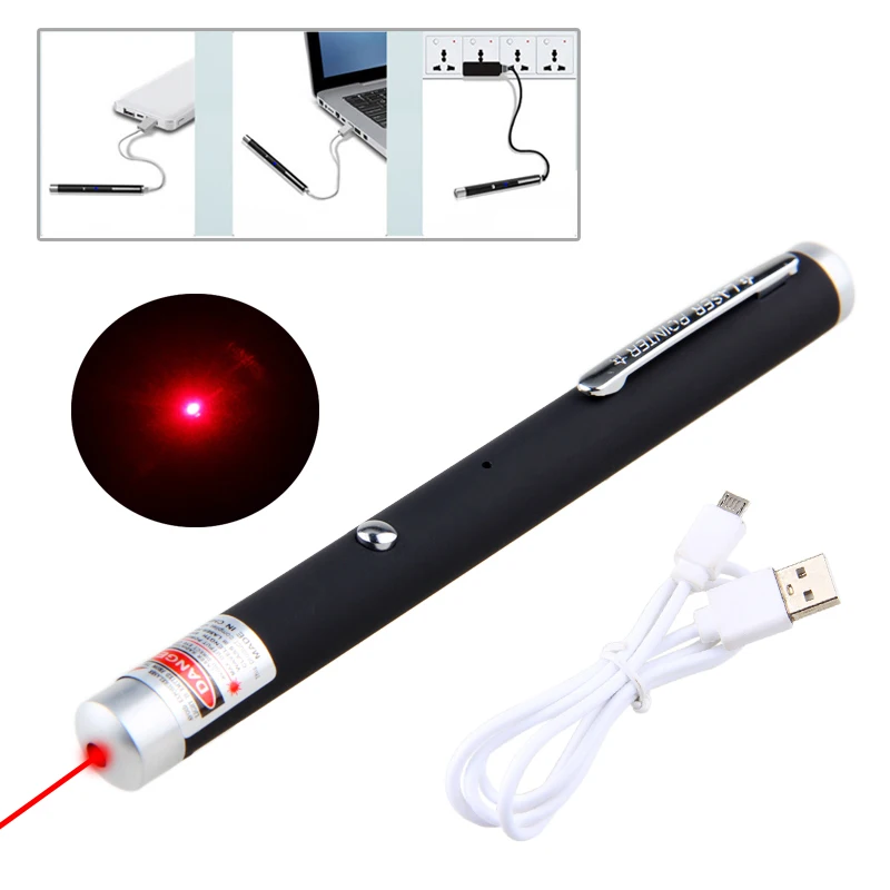 Встроенный аккумулятор Перезаряжаемый красный лазерный светильник лазерный указатель Мощный военный Видимый 650нм указатель ручка луч светильник с USB линией