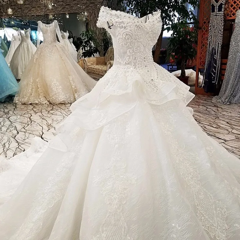 

Backlake Lace flower bead off the shoulder Luxurious generous beautiful white wedding dress vestidos de noiva 2018 abiye