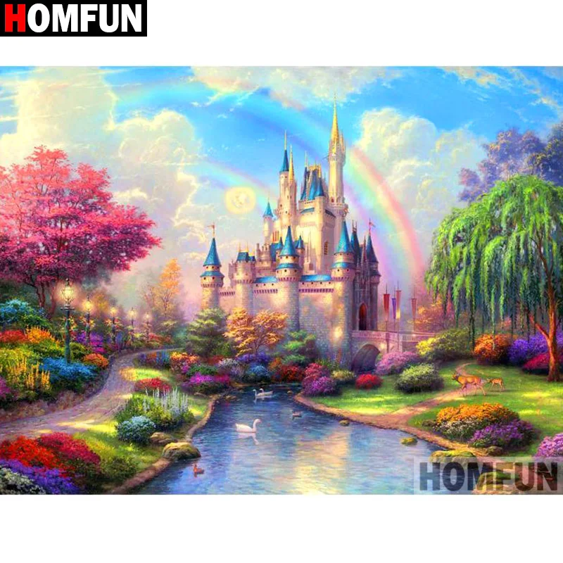 

HOMFUN Full Square/Round Drill 5D DIY Diamond Painting "Castle scenery" Embroidery Cross Stitch 3D Home Decor Gift A11951