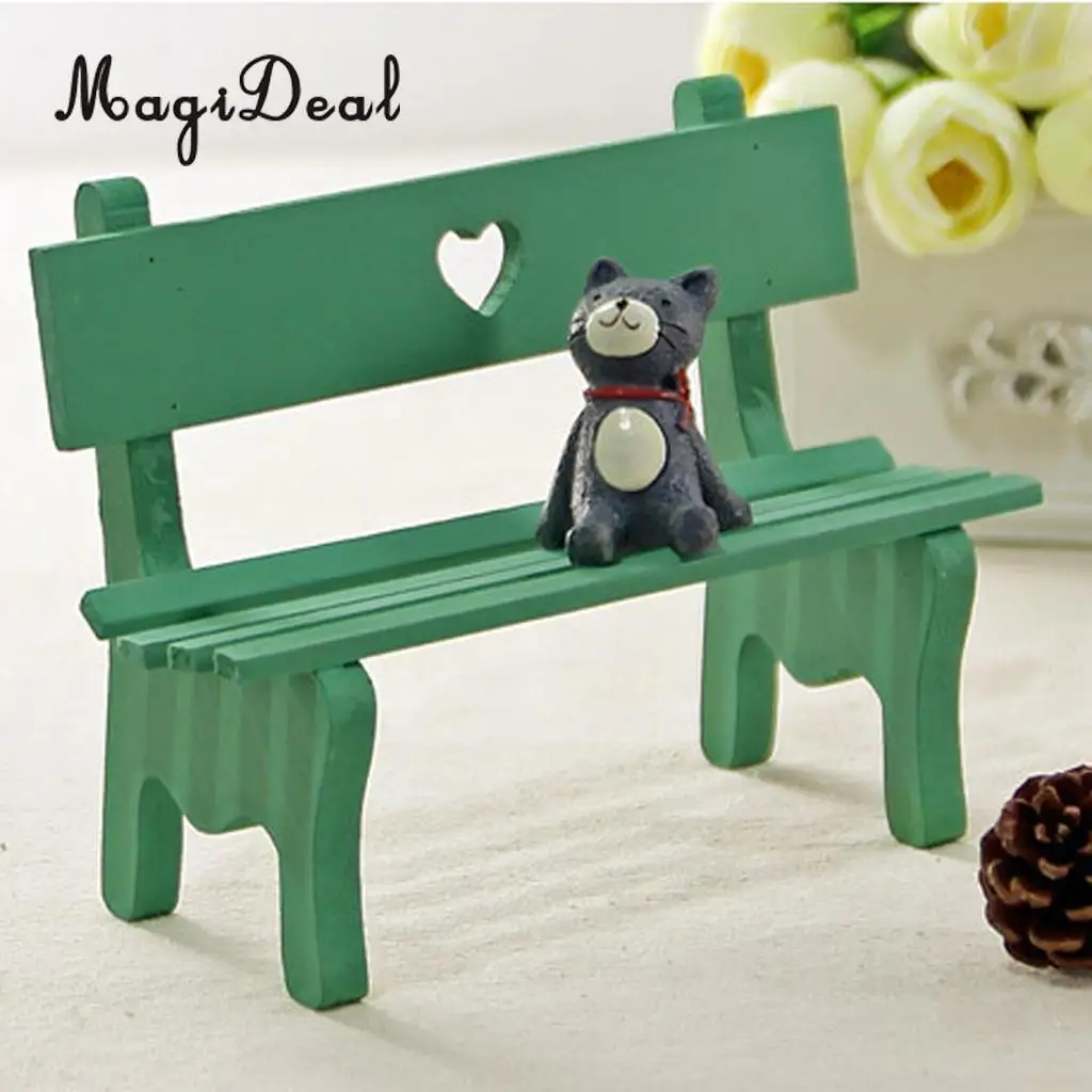 MagiDeal Garden Decor Miniature Dollhouse Tools Wooden Mini Bench Dollhouse Garden DIY Decor 3 Colors PICK