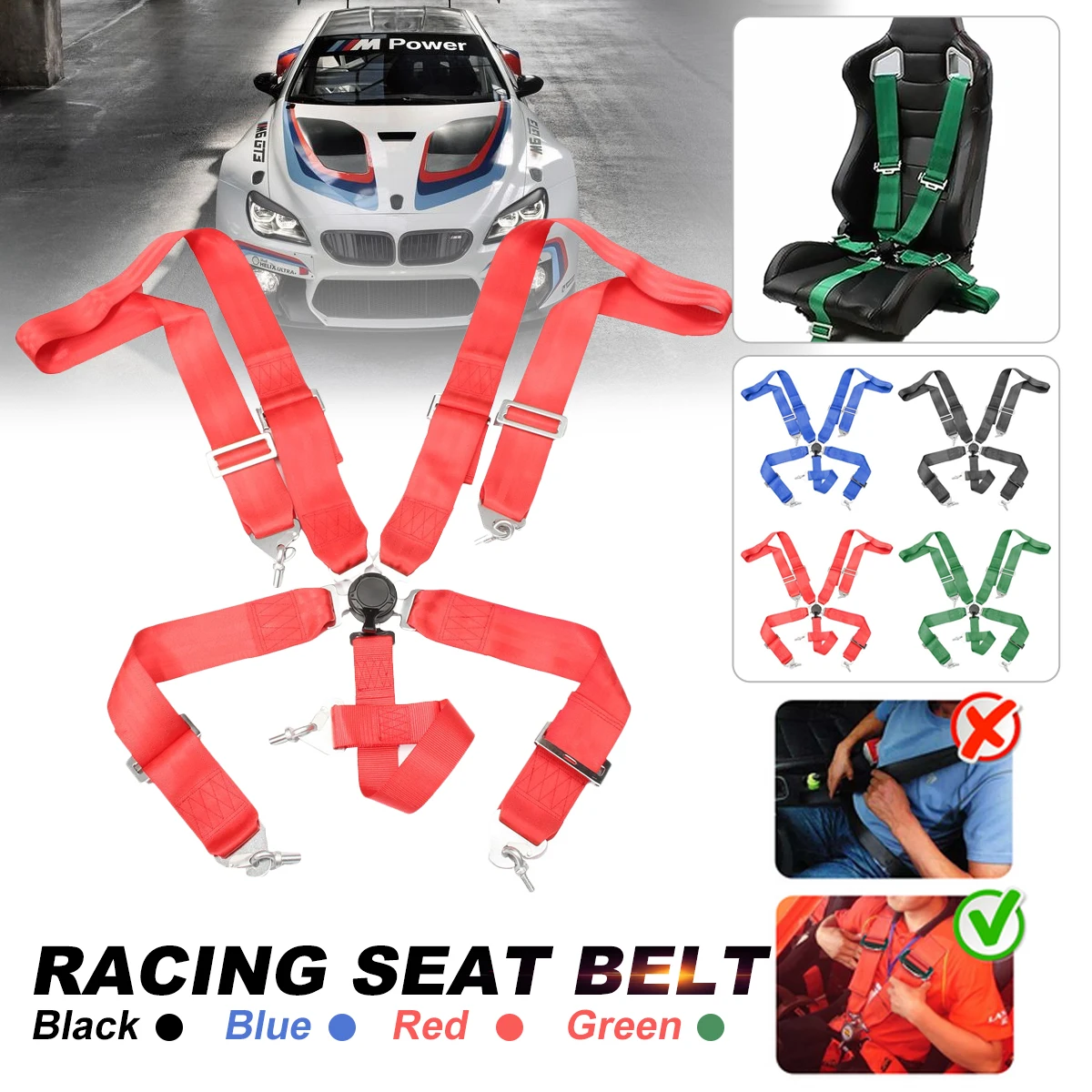 

Racing Seat Belts 5PT Adjustable Universal New Sports Racing Safety Harness Seat Belts 5 Point Fixing Quick Release Seatbelt
