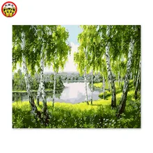 Цифровая самодельная картина маслом украшение гостиной спальни диван фон белые тополя деревья пейзаж