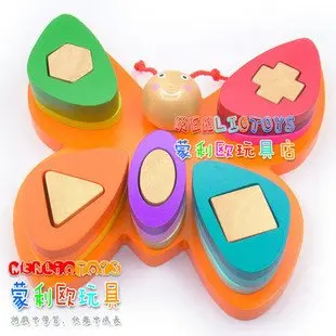 

Candice guo! Hot sale educational wooden toy colorful butterfly building blocks pillar blocks shapes cognition baby toys