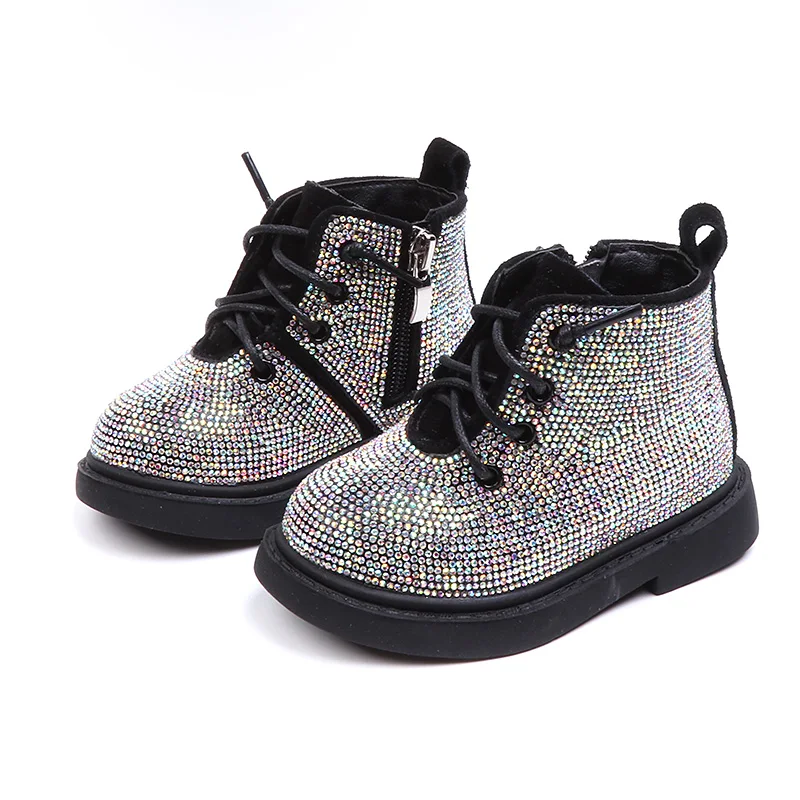 

Girls Crystal Boots 2018 New Bling Children's Winter Rubber Shoes Ankle Warm Toddler Baby Martin Boot 1 2 3 years