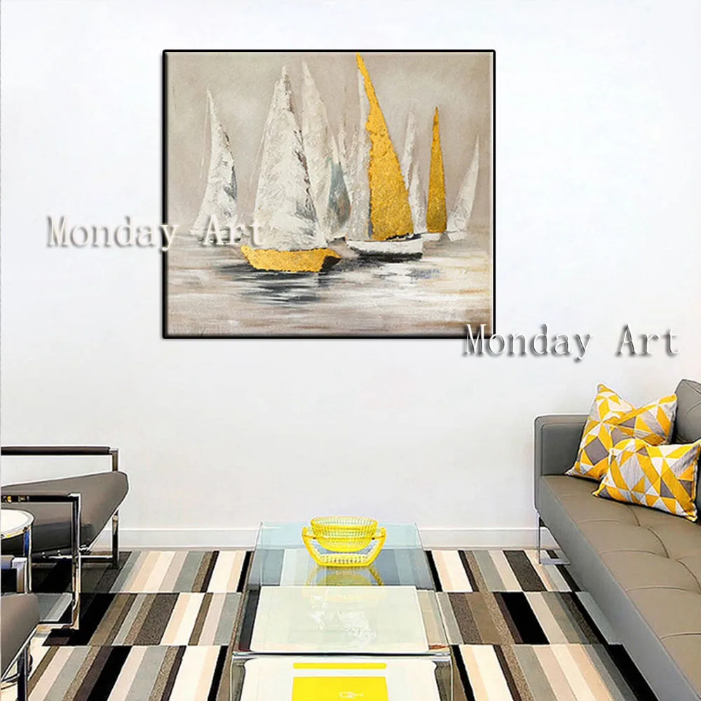 II Free-shipping-Handpainted-Abstract-white-and-yellow-sailboat-oil-painting-wall-Art-picture-on-Canvas-For (4)
