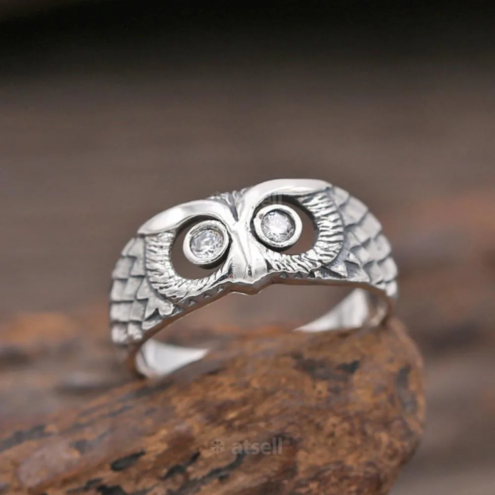 

Vintage 925 Silver Mini Owl Rings Chic Women Rings US Ring Size 6 7 8 9 10 for Women Mother's Day Gift Jewelry Ring For Women