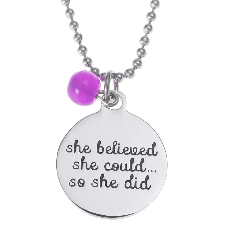 

Inspiration Quotes She believed she could so she did Round Pendant Stainless Steel Necklace
