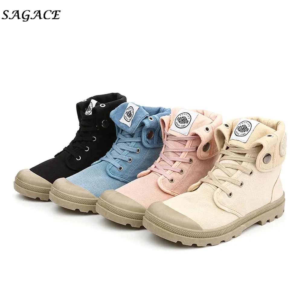 

CAGACE 2018 New Shoes Women Casual High-top Style Soft Shoes 2cm Lace-up canvas Women,Girl Fashion Leisure Military Shoes