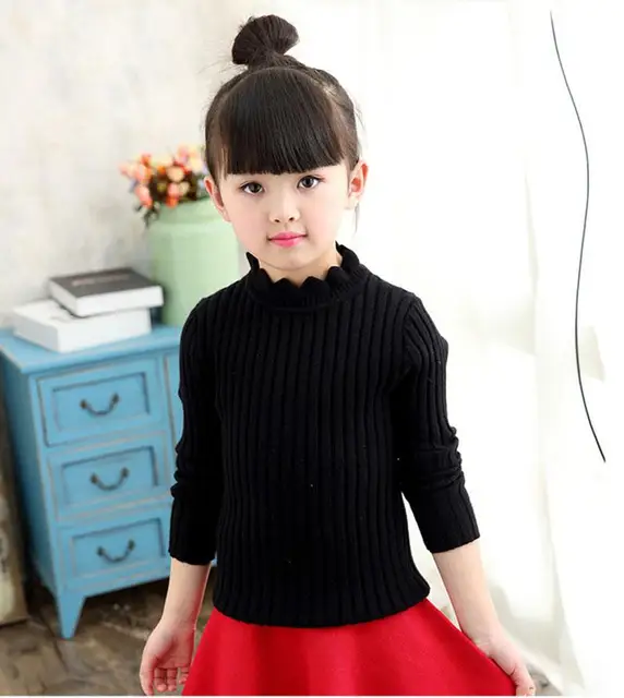 Buy Kids Girls Knitted Sweater Lace Collar Bottom Warm