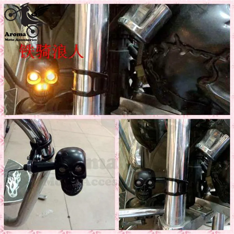 

skeleton style skull scooter front rear turn signals indicators silver moto turn signal light for harley LED motorcycle flashers