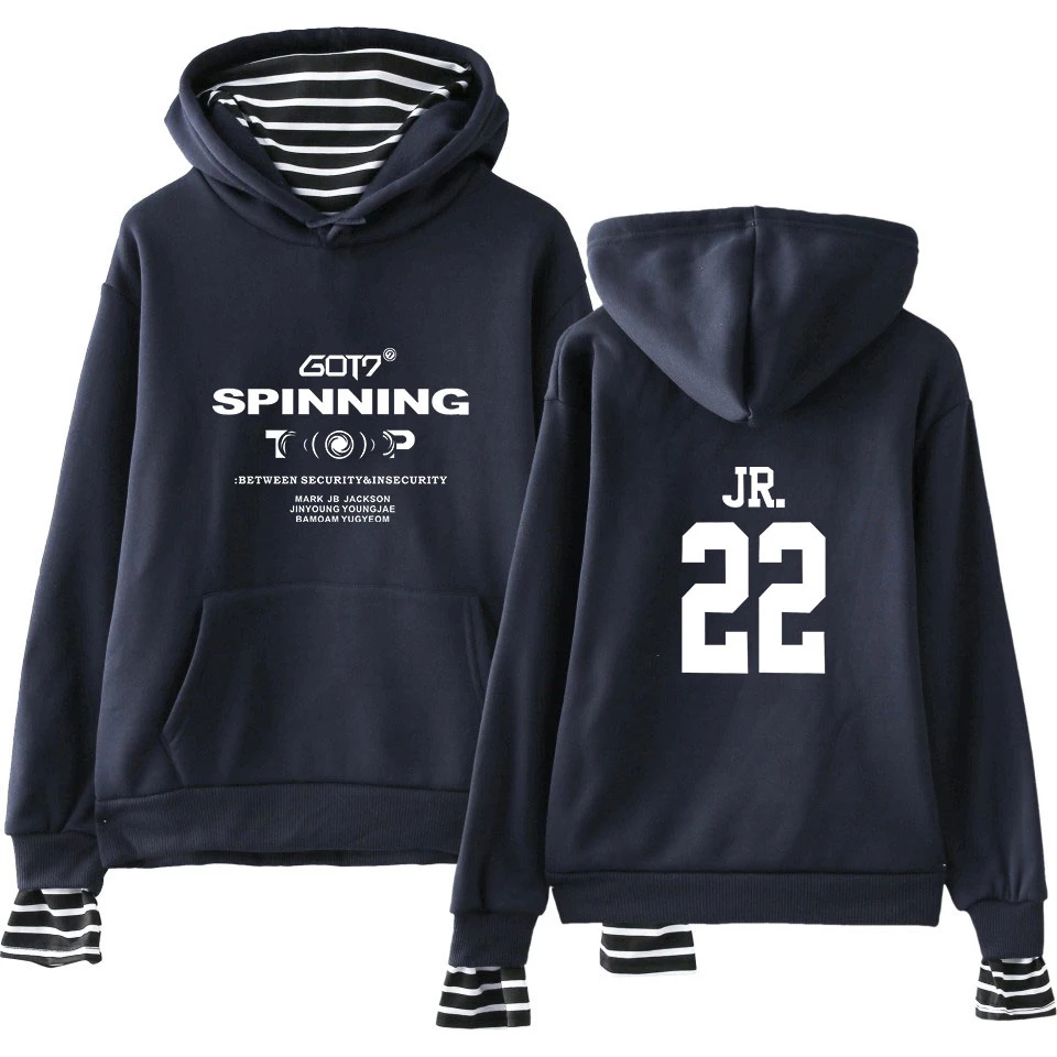  GOT7 Kpop Hoodies Sweatshirt Women Fake Two Piece Female Casual Printed Letter Long Sleeve Korean H