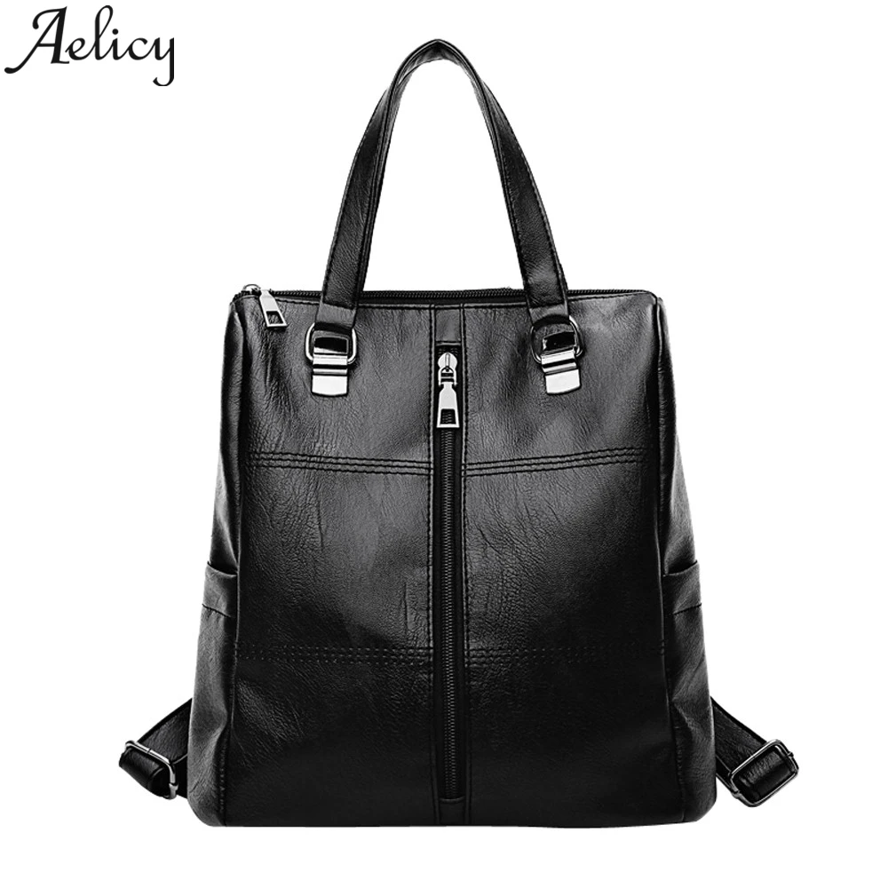 Aelicy, модная женская винтажная сумка, кожаный рюкзак для путешествий, Женская дорожная сумка через плечо, женская школьная сумка, школьные сумки для девочек - Цвет: BK