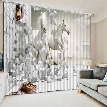 

white horse curtains 3D Curtain Printing Blockout Polyester Photo Drapes Fabric For Room Bedroom Window curtains