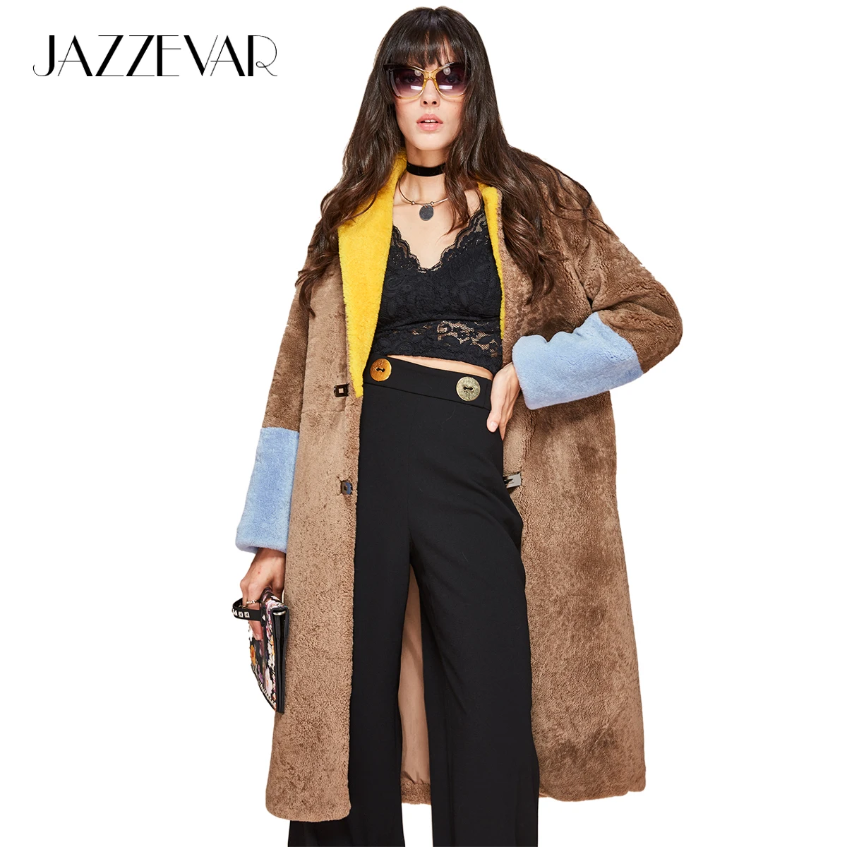 JAZZEVAR jesieńzima new high fashion kożuchy damskie midi JAZZEVAR jesieńzima new high fashion kożuchy damskie midi