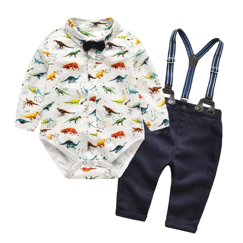 

Long Sleeve Baby Boys Suit Set Newborn Clothes Sets Kids Dinosaur Romper + Navy Pants Autumn/Spring Children Suits Outfit