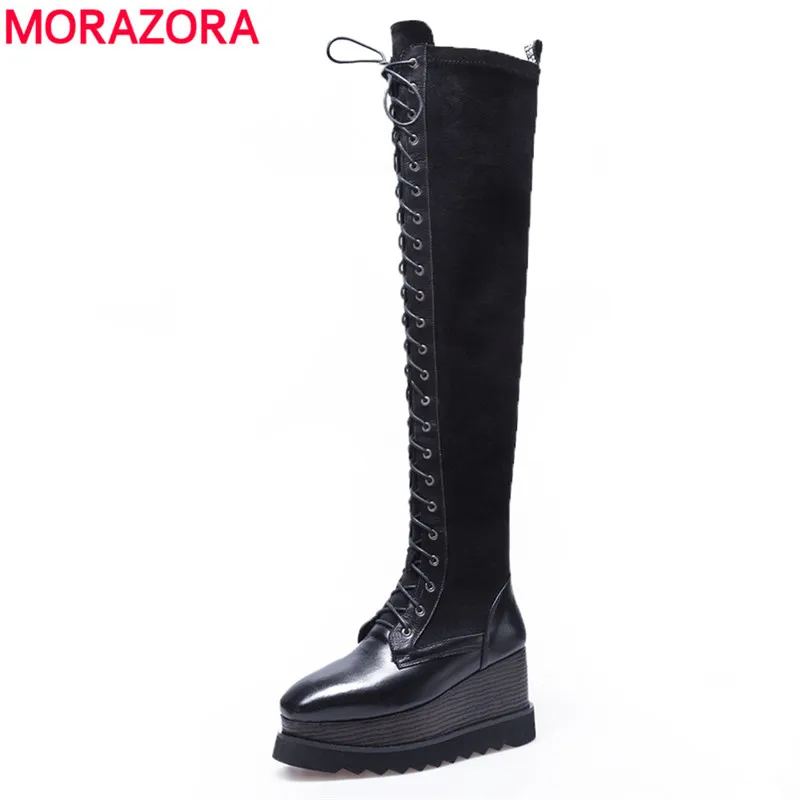 MORAZORA/2020 г. Новое поступление высокие сапоги до бедра из натуральной кожи женские