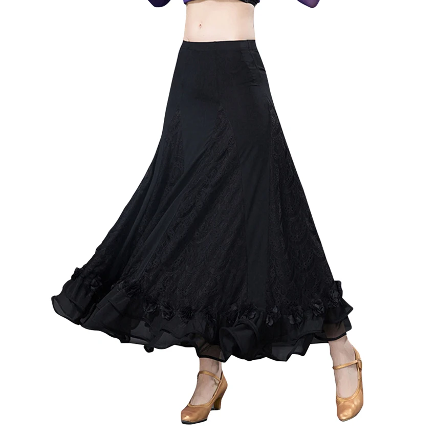 Ballroom Dance Skirt Long Length Spread Hem Elegant Modern Dance Maxi ...