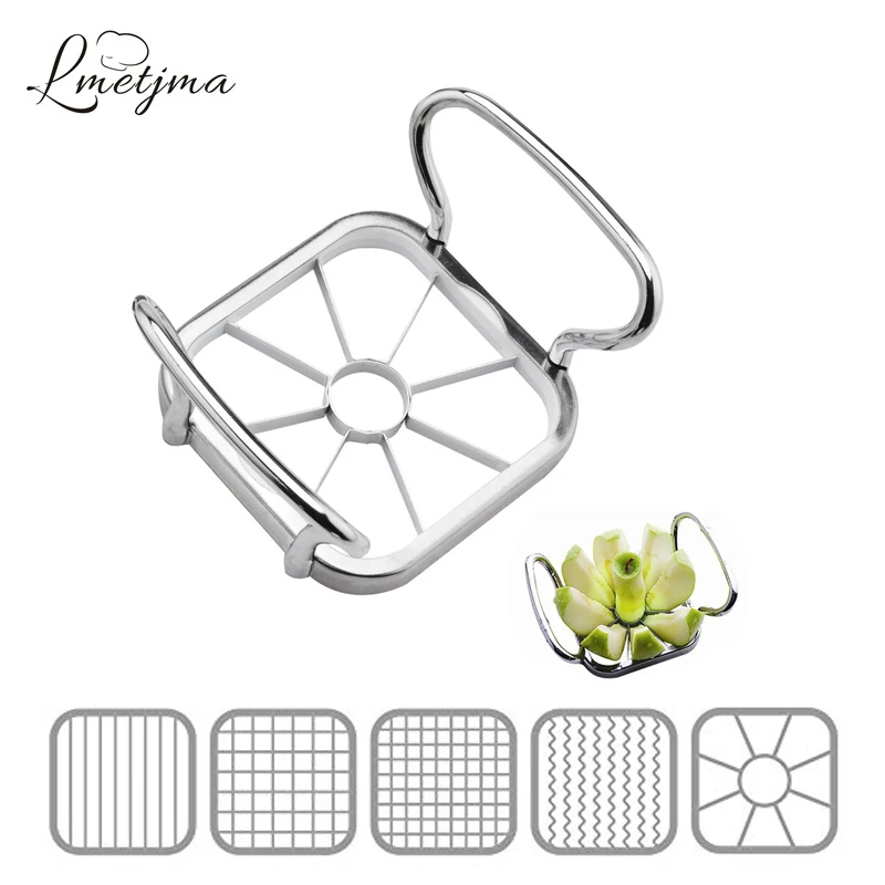 

LMETJMA 5 in 1 Apple Cutter Slicer Stainless Steel Vegetable Fruit Shredders Manual Potato Chips Cutter Strip Chopper KC0024