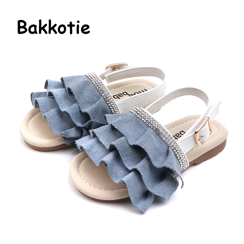 Bakkotie/Новые летние модные милые сандалии с оборками для маленьких девочек розовые