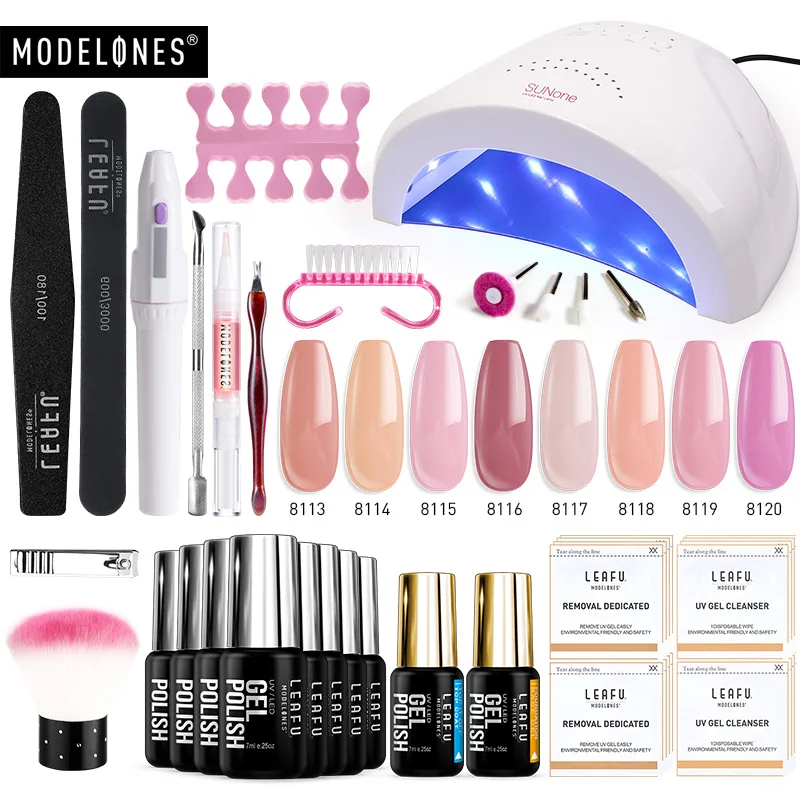 

Modelones 22Pcs/Lot Nail Art Tools Set 48W Led Lamp Nail Dryer Gel Polish Manicure Kits Base Top Coat Electric Drill Nail Tools