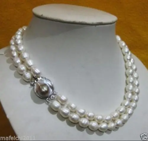 

2 ROWS 8-10MM AKOYA WHITE BAROQUE PEARL NECKLACE 17-18