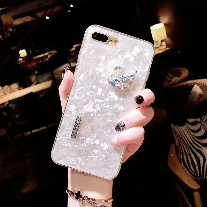 Aoweziic New Korea cute 3D DIY rhinestone toy bear marble phone shell For iphone6s case X XS MAX XR 7 8plus swan cover girl bear