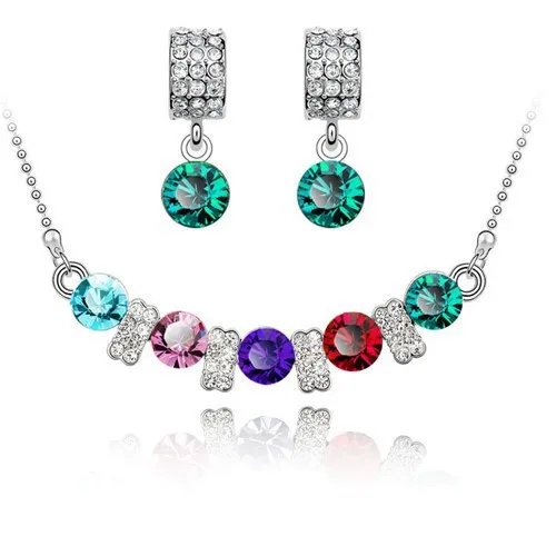 Asutrain Кристалл разноцветный Модный Ювелирный набор ожерелье серьги СР Циркон романтические подарки для влюбленных Прямая качество