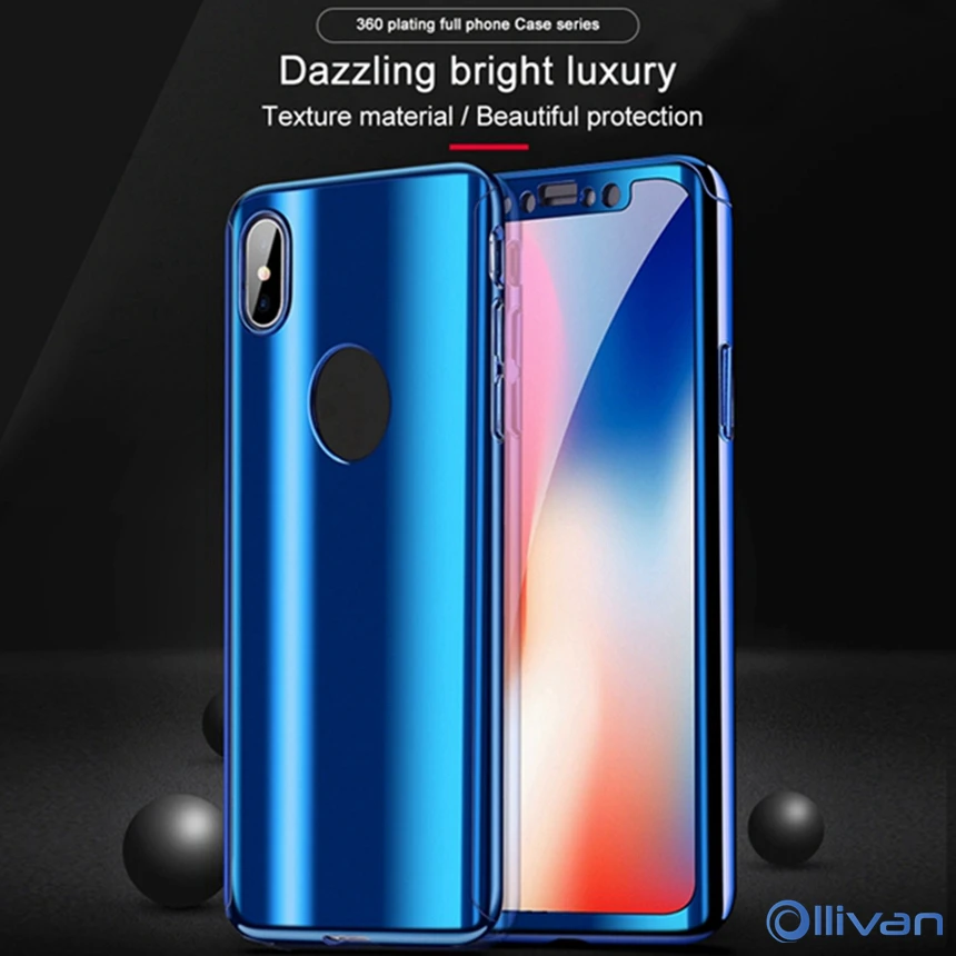 OLLIVAN Mirror Case For iPone X 360 Full Cover Protection For iPhone 7 8 6 6s Plus Smooth Cases Have Logo Hole Hard PC Coque (10)
