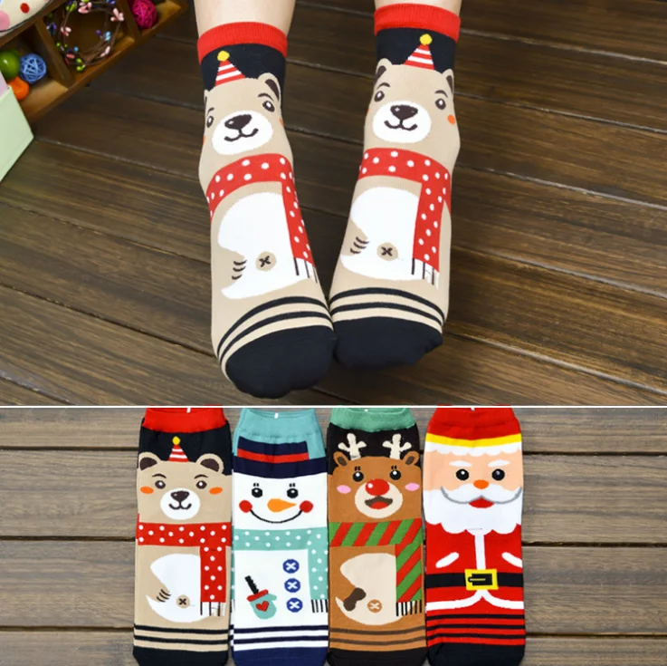 Детские теплые носки тапочки х/б с принтом|women socks|snowflake sockschristmas socks |