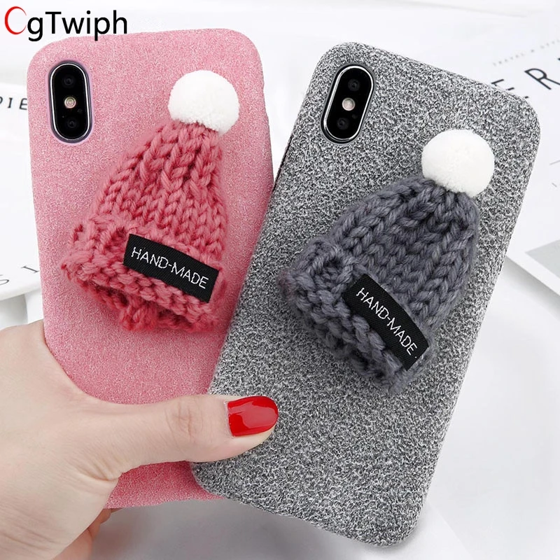 3D Cartoon Christmas Hat Plush Case For iPhone XR X 7 8 Plus 6 6s Phone Cases XS Max Fundas Soft TPU Back Cover |