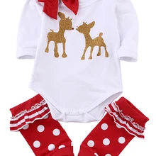 Лидер продаж, Одежда для новорожденных и Маленьких Девочек пуловер с длинными рукавами и милым оленем Рождественский костюм, одежда для детей от 0 до 18 месяцев