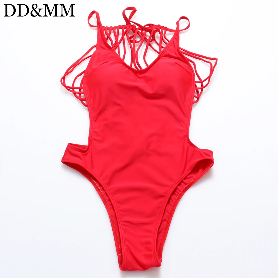 DD&MM Women Strappy Wrap One Piece Swimsuit Padding Bathing Suit Backless Monokini Female