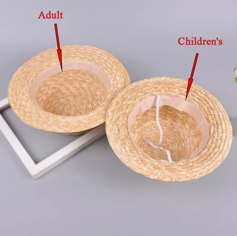 MAERSHEI Summer women straw hat Parent-child sun hat Kids Large Brim Beach caps Boater Beach Ribbon Round Flat Top fedora