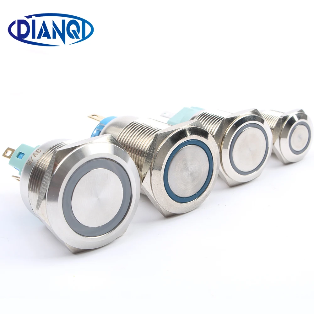 

Four Type Ring Waterproof Metal Push Button Switch With LED light RED BLUE GREEN YELLOW Self-locking and momentary