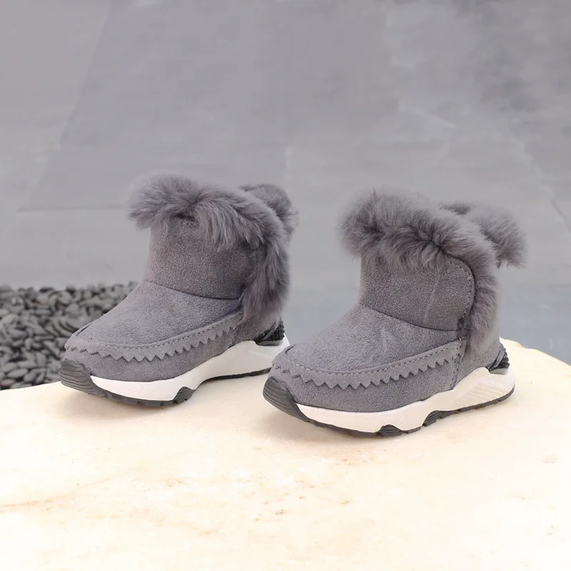 

2018 Winter Boots Childrens Boots Girls Snow Boots Rabbit Hair Kids Warm Shoes Solid Color Genuine Leather Parent Child Shoes